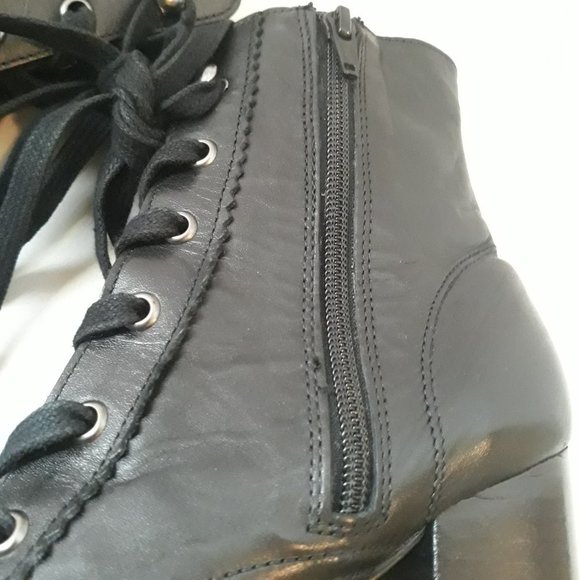 Chelsea & Violet Lexie Leather Lace-up Chunky Block Heel Combat Boot Black 8.5 - Picture 7 of 10